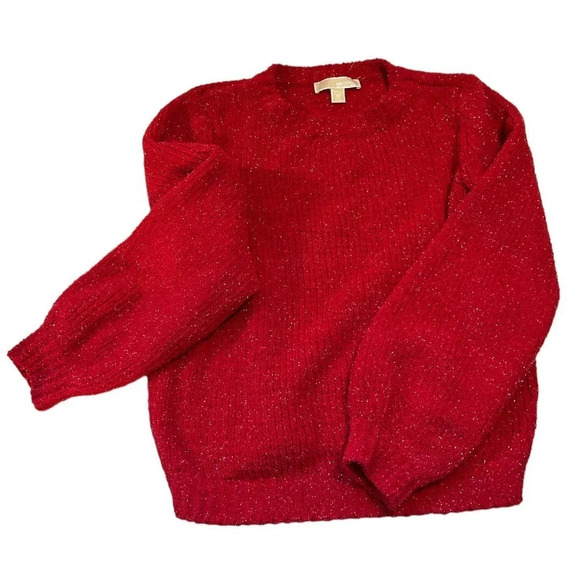 Michael Kors Women's Bright Red Shimmer Pullover Crewneck Sweater Size XS - Picture 5 of 12